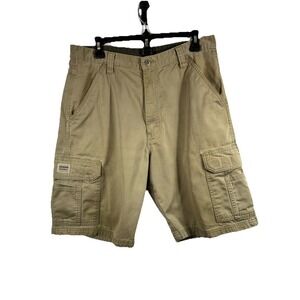 Vtg Wrangler Hero Cargo Shorts Khaki Tan 90s Baggy Skate Utility Gorpcore Sz 33